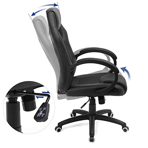 SONGMICS Racing Silla de Escritorio de Oficina Ergonómica Regulable con Ruedas, OBG56B, Negro