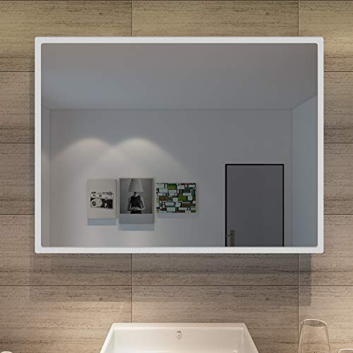 SONNI Espejo de Baño con Luz LED 80x60cm Blanco Frío IP44 Espejo de Pared de Ahorro de Energía