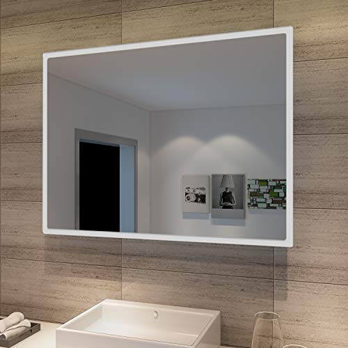 SONNI Espejo de Baño con Luz LED 80x60cm Blanco Frío IP44 Espejo de Pared de Ahorro de Energía