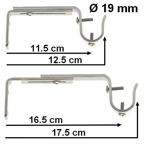 Soporte de Pared Extensible y Ajustable para Cortinas Bar, Ø 19 mm, Longitud de 125-170 mm, satén Colores de níquel (un Juego de 2 Medios Varillas)