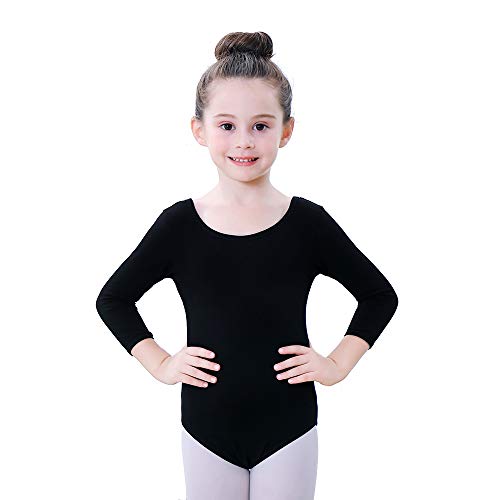 Soudittur Maillot de Ballet Danza Clásico para Niña Manga 3/4 Body Leotardo Gimnasia Ritmica (Negro, Tag 110(Height: 105-115 cm))