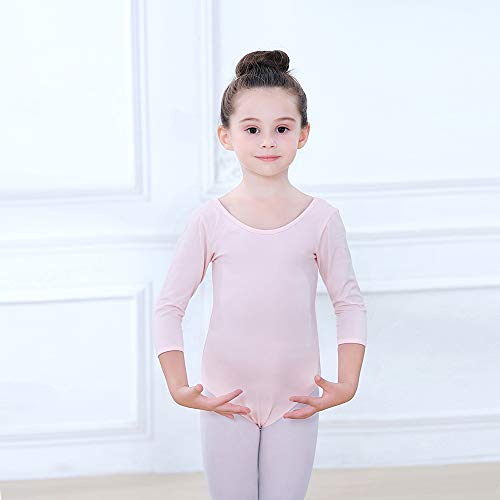 Soudittur Maillot de Ballet Danza Clásico para Niña Manga 3/4 Body Leotardo Gimnasia Ritmica (Rosa, Tag 120(Height: 115-125 cm))