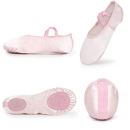 Soudittur Zapatillas de Ballet Satén -Media Punta Calzado de Danza para Niña y Mujer Adultos Suela Partida de Cuero Rosa Tallas 30 (Elija Un Tamaño Más Grande)