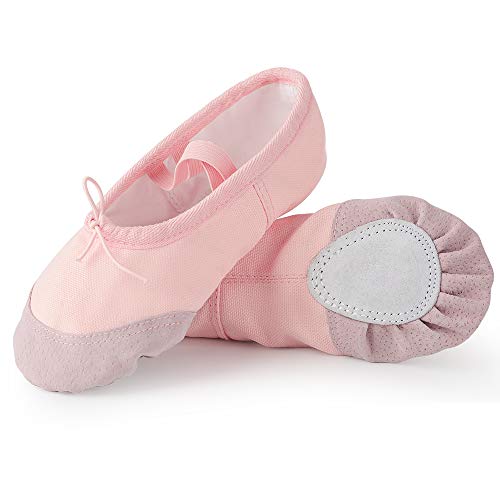 Soudittur Zapatillas de Ballet Suela Partida de Cuero Calzado de Danza para Niña y Mujer Adultos Rosa Tallas 27