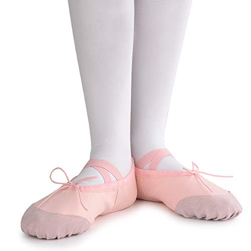 Soudittur Zapatillas de Ballet Suela Partida de Cuero Calzado de Danza para Niña y Mujer Adultos Rosa Tallas 30