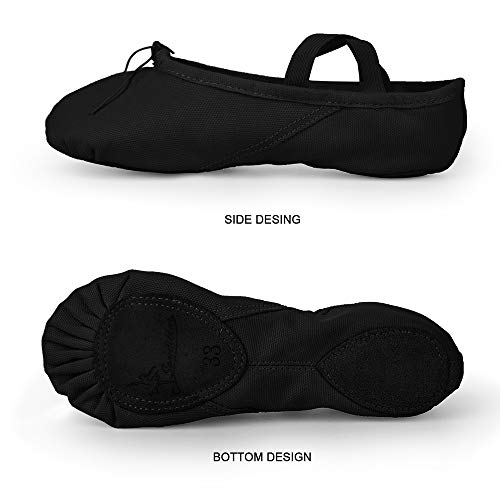 Soudittur Zapatillas Media Punta de Ballet - Calzado de Danza para Niña y Mujer Adultos Negras Suela Partida de Cuero Tallas 30