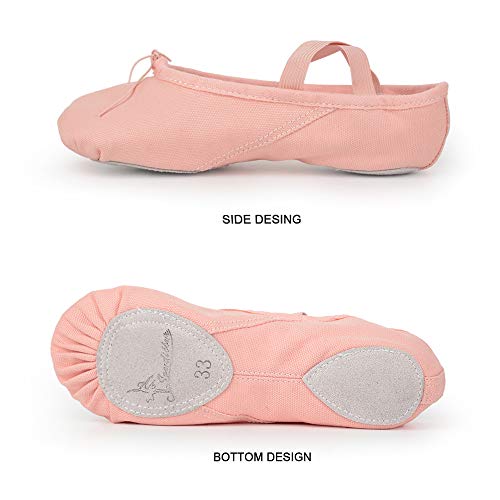 Soudittur Zapatillas Media Punta de Ballet - Calzado de Danza para Niña y Mujer Adultos Rosa Suela Partida de Cuero Tallas 23