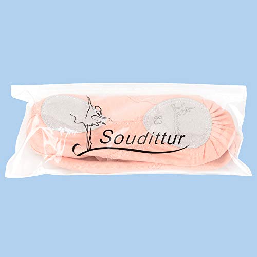 Soudittur Zapatillas Media Punta de Ballet - Calzado de Danza para Niña y Mujer Adultos Rosa Suela Partida de Cuero Tallas 25