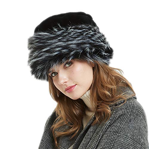 soul young Gorro de Mujer de Zorro Falso de Piel Cossack en Estilo Ruso Leopardo(Negro&Blanco)