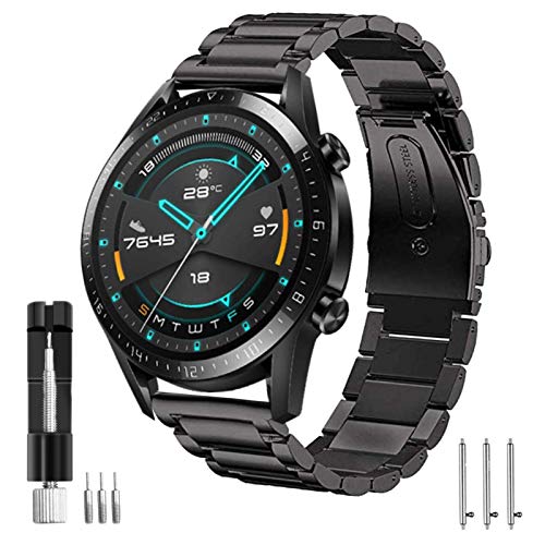 SPGUARD Correa Compatible con Correa Huawei Watch GT2 46mm Huawei Watch GT 2e Correa,Pulsera de Repuesto de Metal de Acero Inoxidable para Huawei GT2 46mm/Huawei GT 2e/Active-Negro