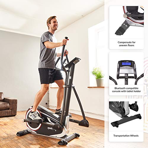 SportPlus SP-ET-9600-iE Bicicleta Elíptica con Aplicación para Smartphone, 24 Niveles de Resistencia, Sensores de Pulso Manual, Peso del Usuario 150 kg, 120x62x160cm