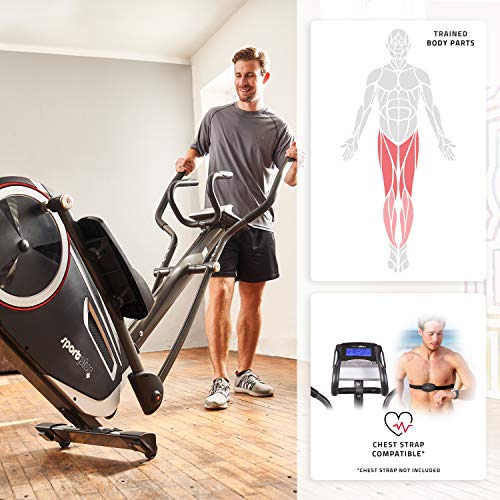 SportPlus SP-ET-9600-iE Bicicleta Elíptica con Aplicación para Smartphone, 24 Niveles de Resistencia, Sensores de Pulso Manual, Peso del Usuario 150 kg, 120x62x160cm