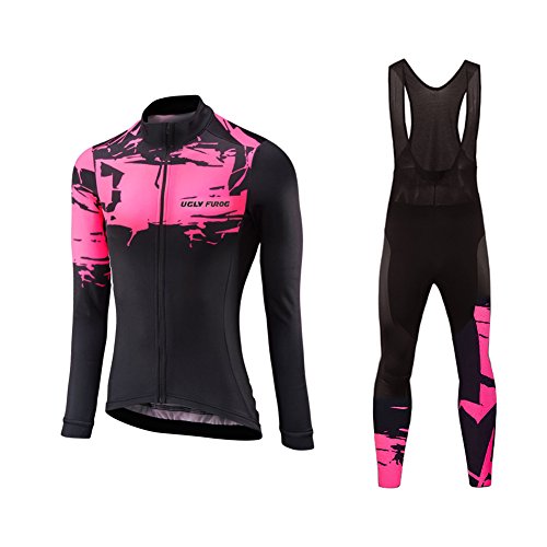 Sports Wear Uglyfrog Maillot de Ciclismo de Mangas Largas Invierno Thermal Fleece con Culotes para Mujer, Sets Ropa Ciclismo, Trajes de Ropa de Bicicleta Forro de Lana Térmico Cálido（Dos Piezas）