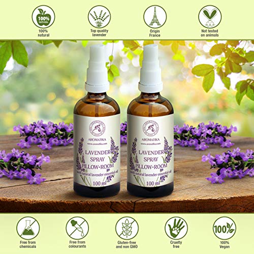 Spray de Aromaterapia de Lavanda 2 x 100ml - 100% Pura Aceite Esencial de Lavanda - Ideal para Yoga - Spray para Almohada - Relajación - Sueño y Spray para Habitación