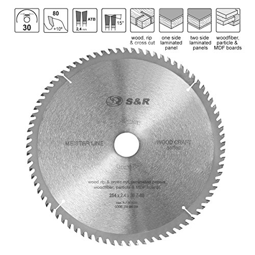 S&R Hoja de Sierra Circular Madera 254 x 30 mm 80 Dientes. Disco de Corte Madera. Calidad Profesional