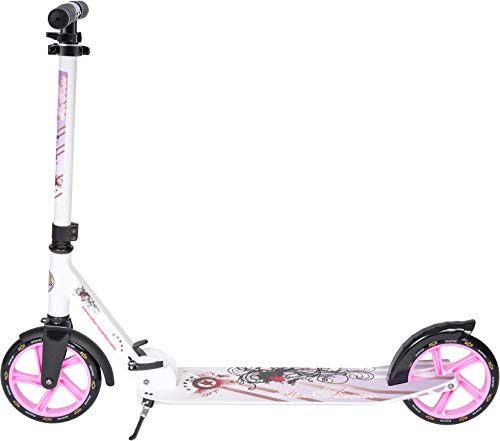 STAR SCOOTER Patinete Patineta Scooter Plegable XXL para niños y niñas a Partir de 6-7 años y Adultos para Ciudad | 205 mm Edición mas Ancha, con más Espacio para los pies | Blanco & Lila