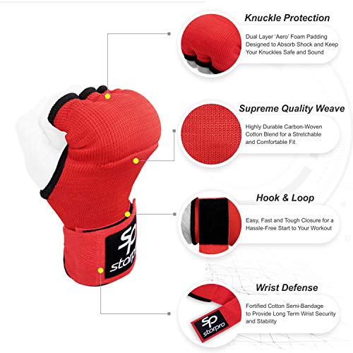 Starpro Guantes Interiores Hook n ’Loop | Guante de algodón y Semi Vendaje | Colores múltiples | Protector de puño Pulgar para Boxeo, Muay Thai Kickboxing Artes Marciales Entrenamiento de Lucha MMA