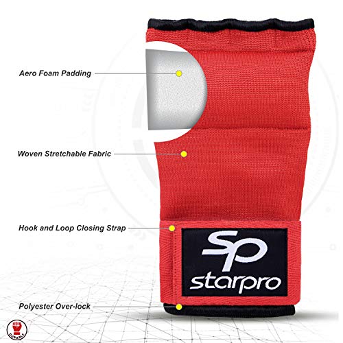 Starpro Guantes Interiores Hook n ’Loop | Guante de algodón y Semi Vendaje | Colores múltiples | Protector de puño Pulgar para Boxeo, Muay Thai Kickboxing Artes Marciales Entrenamiento de Lucha MMA