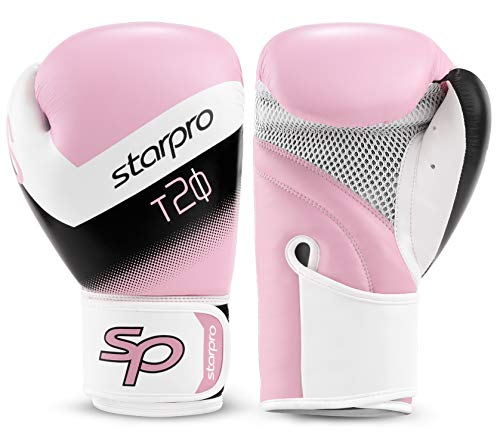 Starpro Niño T20 Guantes de boxeo | Cuero PU | Azul Rosa y Blanco | Para entrenamiento y sparring de jóvenes en boxeo, kickboxing, fitness y boxercise | Niños 4oz 6oz