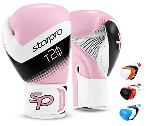 Starpro Niño T20 Guantes de boxeo | Cuero PU | Azul Rosa y Blanco | Para entrenamiento y sparring de jóvenes en boxeo, kickboxing, fitness y boxercise | Niños 4oz 6oz