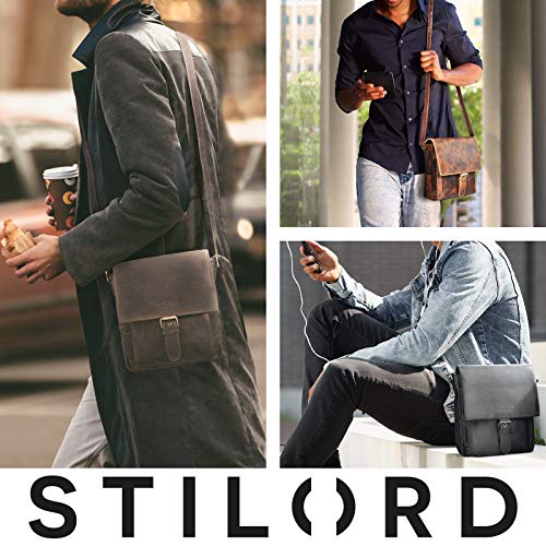 STILORD 'Nevio' Bolsa Bandolera Cuero Hombre pequeño Bolso Mensajero Caballero Bolso Ocio Salir Trabajo Bolso Piel auténtica para Tablet 10.1' iPad, Color:marrón - Medio