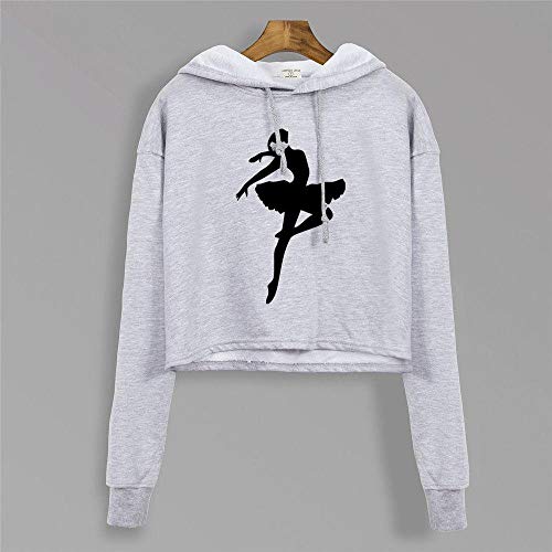 Sudaderas Mujer Ballet Dancer Dream Hoodies Otoño Estilo Corto Sudaderas Recortadas Kawaii Short Hoodie Moda Mujer Crop Top Grey L