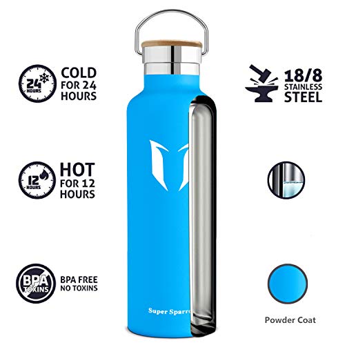 Super Sparrow Botella de agua aislada al vacío de acero inoxidable, diseño de pared doble, boca estándar - 350ml / 500ml / 620ml / 750ml / 1L - sin bpa Botellas - para correr, gimnasio, yoga, ciclismo