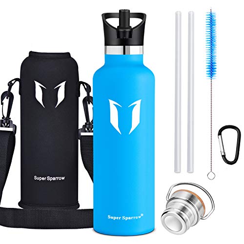 Super Sparrow Botella de agua aislada al vacío de acero inoxidable, diseño de pared doble, boca estándar - 350ml / 500ml / 620ml / 750ml / 1L - sin bpa Botellas - para correr, gimnasio, yoga, ciclismo