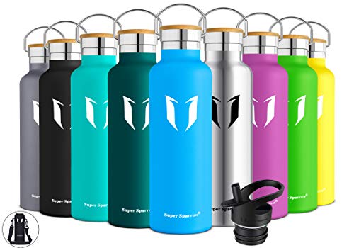 Super Sparrow Botella de agua aislada al vacío de acero inoxidable, diseño de pared doble, boca estándar - 350ml / 500ml / 620ml / 750ml / 1L - sin bpa Botellas - para correr, gimnasio, yoga, ciclismo