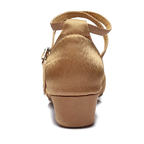 SWDZM Niñas Estándar de Zapatos de baile latino Satén Ballroom modelo-ES-202 Beige 31.5 EU