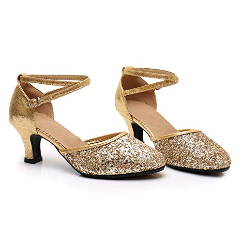 SWDZM Zapatillas de Baile para Mujer,Zapatos de Salon Mujer,Zapatos de Baile,Tacón-1.97'',al Aire Libre Modelo,Gold 37.5EU/24CM