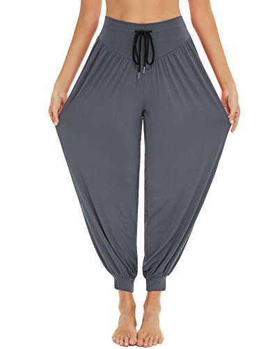 Sykooria Pantalones de Yoga para Mujer de Algodón Modal Pantalones Deportivos Harem Mujer de Anchos Sueltos de Cintura Alta Pilates Baile