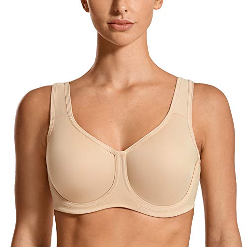 SYROKAN - Sujetador Deportivo con Aros Preformado Tallas Grandes Run para Mujer Beige ES:105C (EU 90C)