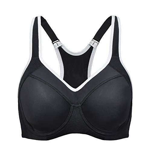 SYROKAN - Sujetador Deportivo de Alto Impacto con Aros y Fina Espuma para Mujer Negro ES:100C (EU 85C)