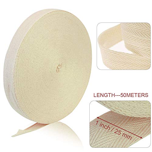 TANCUDER Cinta de Algodón de 25 mm Cinta de Sarga de Patrón Espiguilla Tela de Sarga en Espiga con 1 Regla Cinta de Costura de Algodón para Bricolaje Manualidades Costura(50m, Beige)