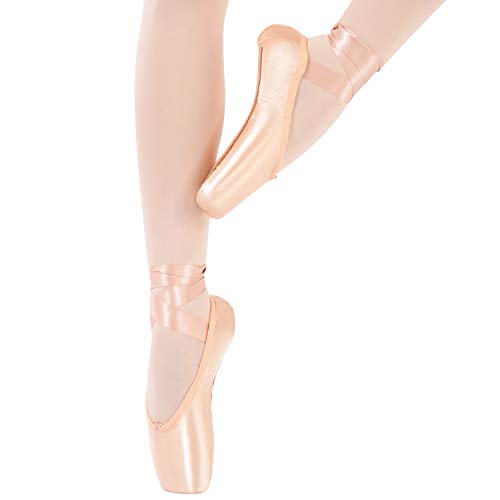 tanzdunsje Zapatillas de Ballet de Punta Zapatillas de Danza Profesionales Rosadas con Cinta Cosida y Almohadillas de Silicona para niñas y Mujeres