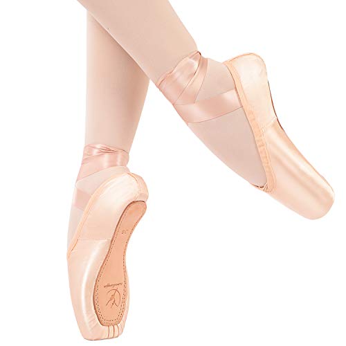 tanzdunsje Zapatillas de Ballet de Punta Zapatillas de Danza Profesionales Rosadas con Cinta Cosida y Almohadillas de Silicona para niñas y Mujeres