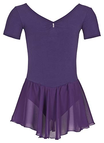 tanzmuster Maillot de Ballet 'Betty' con faldita de Gasa de Manga Corta para niñas en Lila, 140/146 (11-12 años)