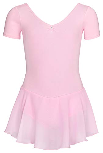 tanzmuster Maillot de Ballet 'Betty' con faldita de Gasa de Manga Corta para niñas en Rosa, 92/98 (3-4 años)