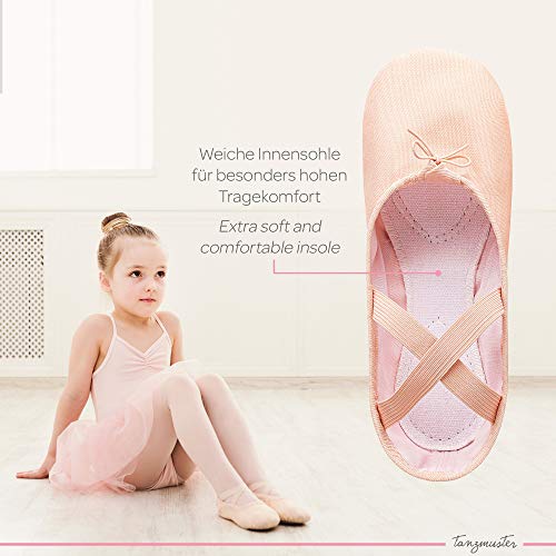 tanzmuster Zapatillas Media Punta de Ballet - Lino, Suela Partida de Cuero - Rosa Albaricoque - Talla: 23