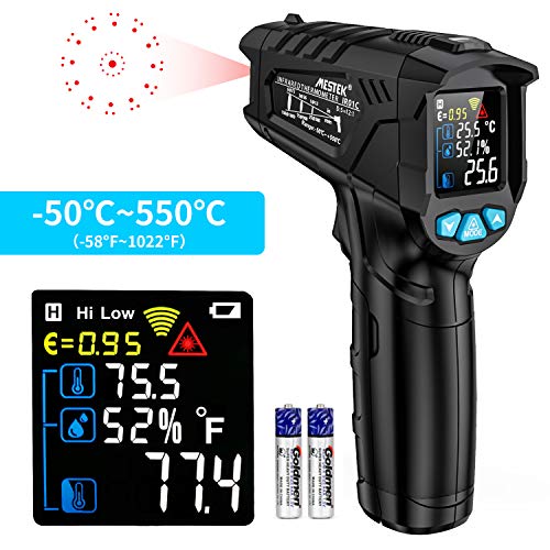 Termómetro Infrarrojo Pistola de Temperatura Humedad MESTEK Sin contacto Digital Láser Pantalla LCD a Color -50 ℃ ~ 550 ℃ Ajuste Emisividad Alarma (No para el cuerpo humano)