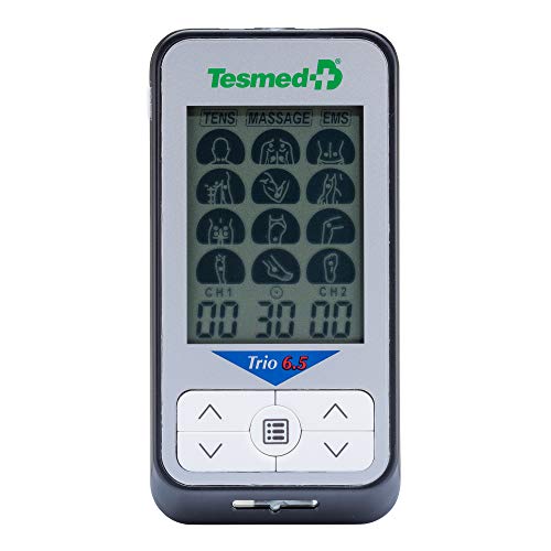 TESMED Trio 6.5 Electroestimulador Muscular con batería recargable, TENS, Masaje- 36 programas - 40 niveles de intensidad - 4 electrodos