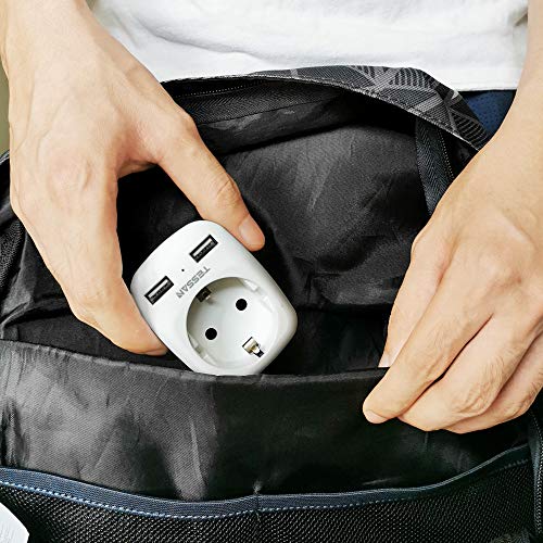 TESSAN Adaptador Enchufe Ingles UK Inglaterra Adaptador de Viaje con 2 USB (2.4A), Español 2 Patas Europa hacia 3 Patas Reino Unido RU para Irlanda Escocia Britanico Maldivas（Tipo G） Blanco