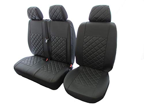 Texmar Designet para Mercedes Sprinter, Crafter 2006-2018 LHD All Black Eco Leather Fundas de asiento 2+1 (1 individual 1 doble)