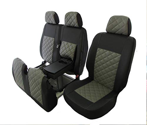 Texmar - Fundas para Asiento de Coche, para Mercedes Sprinter 2002-2006, VW Crafter 2002-2006, Conductor EN EL Lado Izquierdo, Piel ECOLÓGICA DE Color Negro-Gris, 2+1 (1 Individual, 1 Doble)