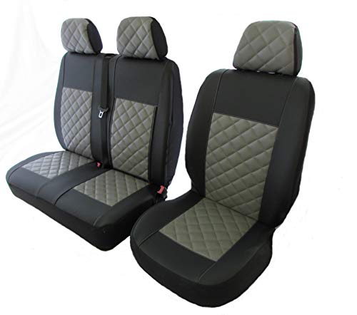 Texmar - Fundas para Asiento de Coche, para Mercedes Sprinter 2006-2018, VW Crafter 2006-2018, Conductor EN EL Lado Izquierdo, Piel ECOLÓGICA DE Color Negro-Gris, 2+1 (1 Individual, 1 Doble)