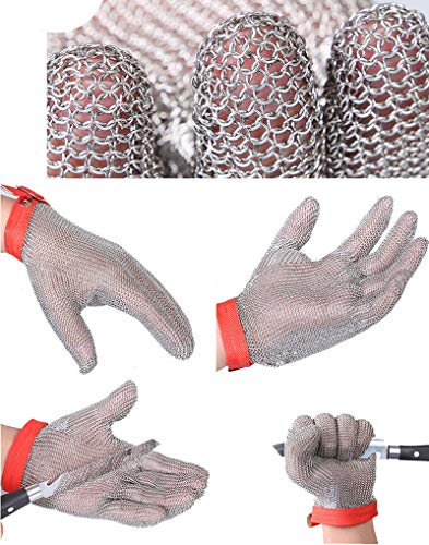 ThreeH Guantes de acero inoxidable de malla Prueba de corte resistente a las puñaladas Guantes de seguridad para cortar el trabajo de corte GL08 M(1 pieza)