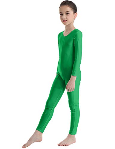 TiaoBug Bodies Jumpsuit Mono para Danza Gimnasia Rítmica Leotardo Body Básico Clásico Manga Larga para Ballet Deporte Niñas Niños 5-12 Años Verde 5-6 Años