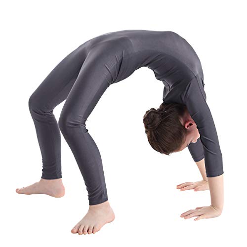 TiaoBug Maillot de Gimnasia para Niña Mono de Danza Fitness Gym Maillots Jumpsuit Deportivo Manga Larga Elástica Leotardo Ballet Patinaje Niña Dark Gray 8-10 Años