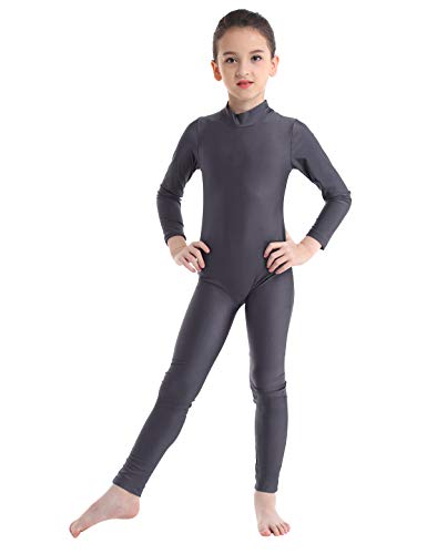 TiaoBug Maillot de Gimnasia para Niña Mono de Danza Fitness Gym Maillots Jumpsuit Deportivo Manga Larga Elástica Leotardo Ballet Patinaje Niña Dark Gray 8-10 Años